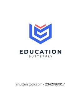 book and butterfly for education logo design