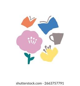 Libro Mariposa, Ilustración vectorial y café