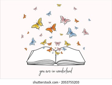 book butterfly vector art design hand drawn magical magic fairy tail story you are in wonderland butterflies and daisies positive quote flower design margarita 
mariposa
stationery,mug,t shirt,