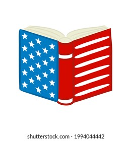 Libro del 4 de julio en colores nacionales de Estados Unidos de América. Enciclopedia para la Independencia de EEUU o el Día de las Elecciones. Ilustración de Vector dibujado a mano para una decoración festiva en estilo doodle.