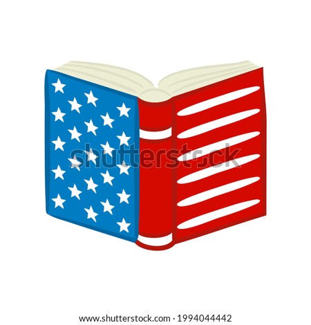 Book by July 4th in national colors of United States of America. Encyclopedia for USA Independence or Election Day. Hand drawn Vector illustration for a festive decoration in doodle style.