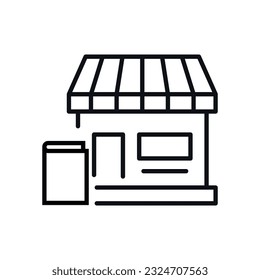 Icono de línea aislada de libro por tienda. Perfecto para sitios web, aplicaciones, interfaz de usuario, internet, tiendas, tiendas. Imagen simple dibujada con línea delgada negra
