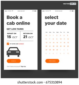 Book a Cab Online and Get Low Fares UI Screen Design With Select Date Calendar