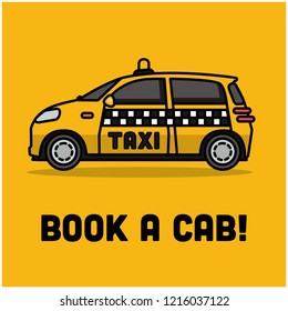 Book A Cab Poster with Small Car Taxi Vector Illustration