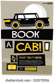 Book A Cab With Text Box and Phone Number Details (Flat Style Vector Illustration Poster Design)