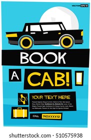 Book A Cab With Text Box and Phone Number Details (Flat Style Vector Illustration Poster Design)