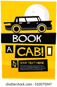 Book A Cab With Text Box and Phone Number Details (Flat Style Vector Illustration Poster Design)