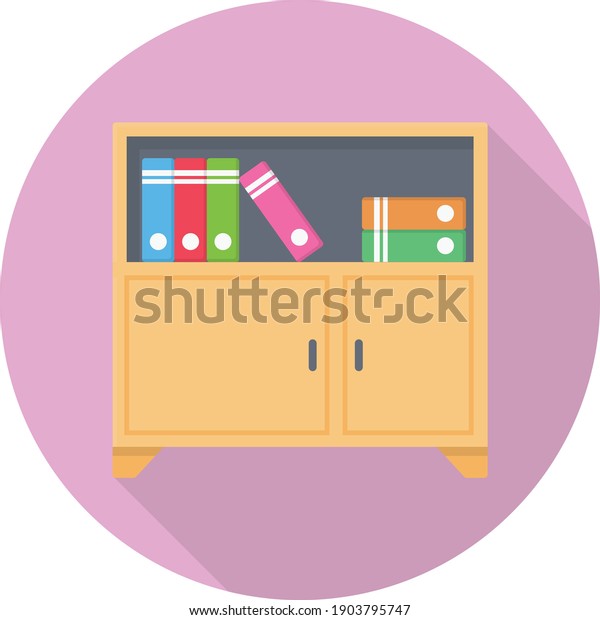 book cabinet vector flat colour icon