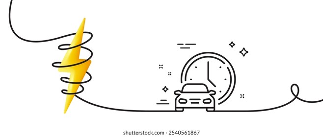 Book car line icon. Continuous one line with curl. Rental time service sign. Order transport symbol. Book car single outline ribbon. Loop curve with energy. Vector