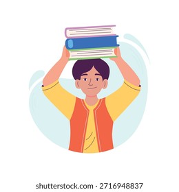 ilustração de conceito de personagem de vetor plano de estudante de transporte de livros. 