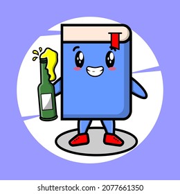 Book cartoon character with soda bottle cute style design for t-shirt, sticker, logo element for t-shirt, sticker, logo element