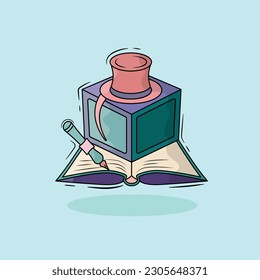 Book cartoon illustration. reading book cute cartoon vector with ink and pen.