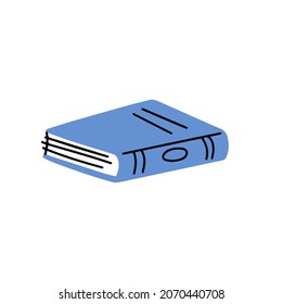 Libro al estilo de las caricaturas. Educación y conocimiento. Detalles de la escuela y estudio. Cubierta cerrada. Diseño moderno