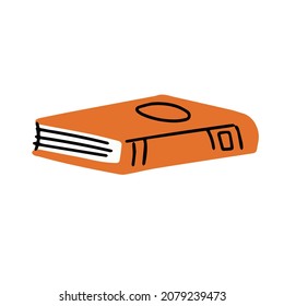 Buchen Sie im Cartoon-Stil. Bildung und Wissen. Details zu Schule und Studium. Geschlossene Abdeckung. Modernes Design