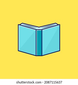 Book cartoon style icon illustration. Open blue book on yellow background.