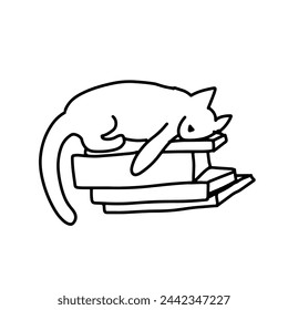 Book and cat line illustration for your design