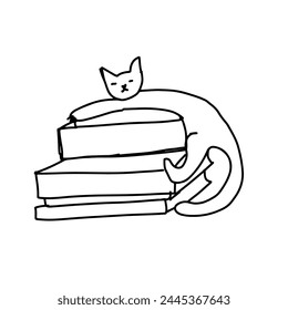 Book and cat line illustration for your design