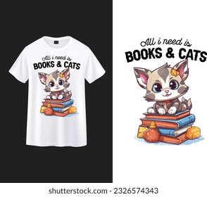 Book With Cat typography t-shirt design, book cat t-shirt design