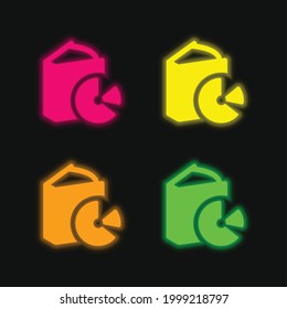 Book With A Cd four color glowing neon vector icon