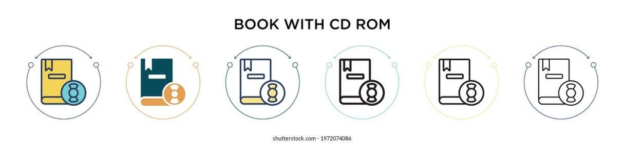 Book With Cd Rom Icon In Filled, Thin Line, Outline And Stroke Style. Vector Illustration Of Two Colored And Black Book With Cd Rom Vector Icons Designs Can Be Used For Mobile, Ui, Web