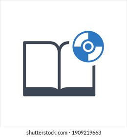 Book with CD-ROM icon vector graphic illustration