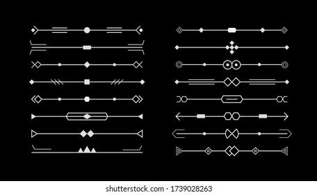 Juego de divisores de capítulos de libros. Colección de elementos de marcos decorativos. Dibujo vectorial de decoraciones geométricas lineales de cuaderno aisladas. 