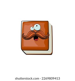 Book character. Cartoon brown paper book character isolated on white background. Funky book character with eyes and mouth. Vector brown book clip art, emoji, label and sticker