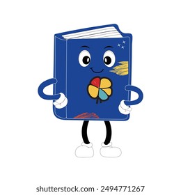 Diseño de personaje de libro o mascota de libro, perfecto para el logotipo, Web e ilustración impresa, lindo libro divertido dibujado a mano de dibujos animados kawaii simple icon.Isolated sobre fondo blanco. Pensar en libros, literatura infantil