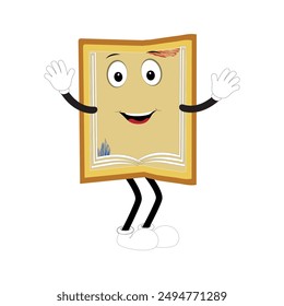 Book character design or book mascot, perfect for logo, web and print illustration, Cute funny book  hand drawn cartoon kawaii simple  icon.Isolated on white background. Book think,literature childish