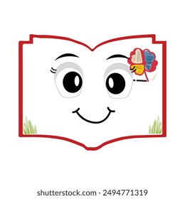 Book character design or book mascot, perfect for logo, web and print illustration, Cute funny book  hand drawn cartoon kawaii simple  icon.Isolated on white background. Book think,literature childish