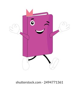 Diseño de personaje de libro o mascota de libro, perfecto para el logotipo, Web e ilustración impresa, lindo libro divertido dibujado a mano de dibujos animados kawaii simple icon.Isolated sobre fondo blanco. Pensar en libros, literatura infantil