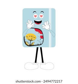 Book character design or book mascot, perfect for logo, web and print illustration, Cute funny book  hand drawn cartoon kawaii simple  icon.Isolated on white background. Book think,literature childish