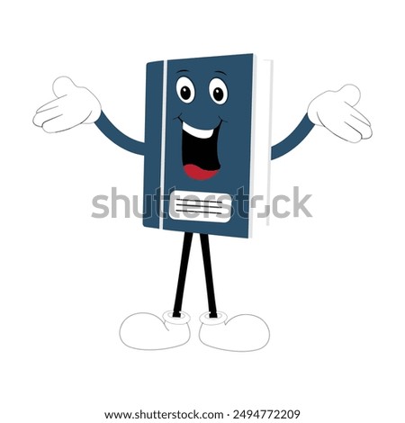 Book character design or book mascot, perfect for logo, web and print illustration, Cute funny book  hand drawn cartoon kawaii simple  icon.Isolated on white background. Book think,literature childish