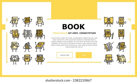 book character education library landing web page vector. literature read, cute happy, flat study, knowledge reader, person woman book character education library Illustration