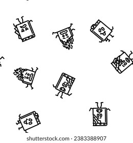 book character school vector seamless pattern thin line illustration