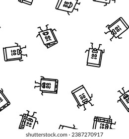 book character school vector seamless pattern thin line illustration