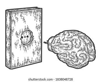 Cargador de libros de concepto cerebral. Grabando ilustración vectorial, esbozo.