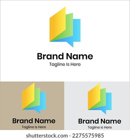 Book with chat box logo design