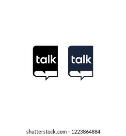 Book chat icon, book talk logo vector