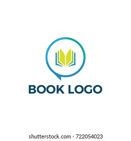 book chat logo illustration. book logo. combination open book and talk bubble logo for business, group blog or website.