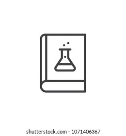 Book with chemical flask outline icon. linear style sign for mobile concept and web design. Chemistry book simple line vector icon. Symbol, logo illustration. Pixel perfect vector graphics