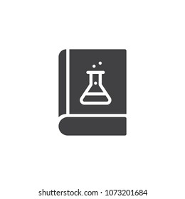 Book with chemical flask vector icon. filled flat sign for mobile concept and web design. Chemistry book simple solid icon. Symbol, logo illustration. Pixel perfect vector graphics
