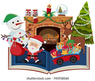 Book of christmas with santa and present illustration