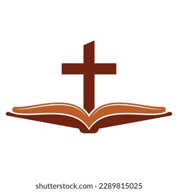 Book church logo design icon. Bible Church logo design vector. Cross and Holy Bible logo.