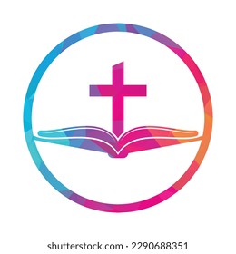 Book church logo design icon. Bible Church logo design vector. Cross and Holy Bible logo.