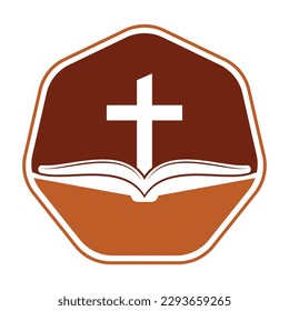 Icono de diseño del logo de la iglesia del libro. Vector de diseño del logo de la Iglesia de la Biblia. Logo de Cross y Holy Bible.