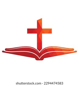 Book church logo design icon. Bible Church logo design vector. Cross and Holy Bible logo.