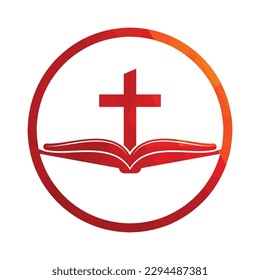 Book church logo design icon. Bible Church logo design vector. Cross and Holy Bible logo.