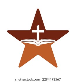 Book church star shape concept logo design icon. Bible Church logo design vector. Cross and Holy Bible logo.