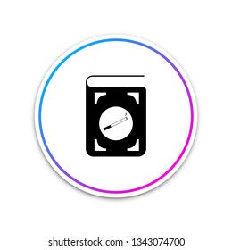 Book with cigarette icon isolated on white background. Circle white button. Vector Illustration